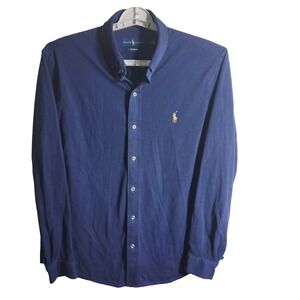 Ralph Lauren Knit Oxford Long Sleeve Button Down Shirt Navy Blue Men's L